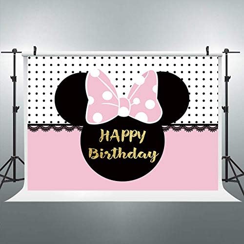 Riyidecor mouse-ul fundal 7wx5h picioare roz puncte negre fete ziua de nastere petrecere decoratiuni fotografie fundal celebrare