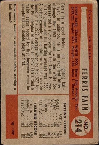1954 Bowman 214 Ferris Fain Chicago White Sox GD+ White Sox
