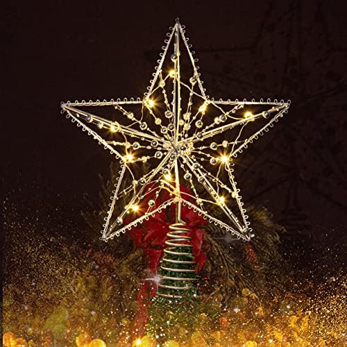 Arborele de Crăciun topper stele decorațiuni cu 10 lumini LED calde mărgele delicate pentru petreceri festive Ornamente de Crăciun de dimensiuni obișnuite, decor pentru casă interioară