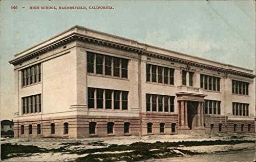 Vedere stradală a Liceului Bakersfield, California ca carte poștală antică originală