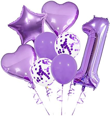 Set de baloane purpuriu 8pcs numărul 1 balon kit gigant digital folie digitală confetti latex heliu stele inima balonul de
