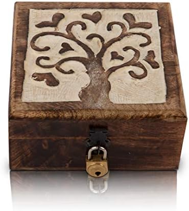 Cadou de ziua de naștere excelentă handmade decorative din lemn cutii cu copac de sculptură și blocare și bijuterii cheie organizator