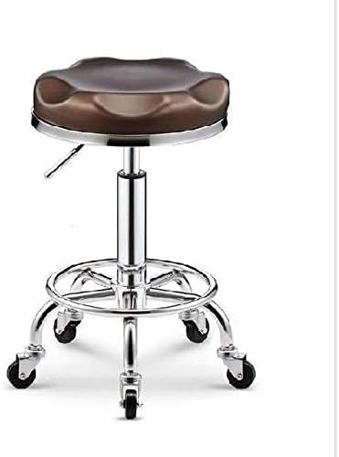 Tăierea coaforului scaun cu roți ， Scaun de tratament cu scaun din piele sintetică maro sintetică ， înălțime reglabilă 45-58