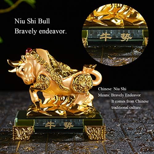 Brasstar din rășină auriu Feng Shui Statuia chinezească Zodiac Animal Bull/Ox Home Office Tabelul Top Decor Figurină Colecție
