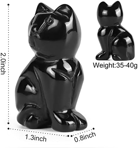 Artisttone 2 Statuie de pisică cristalul negru obsidian cristale sculptate manual Cristale cu pietre prețioase Figurină Pisică