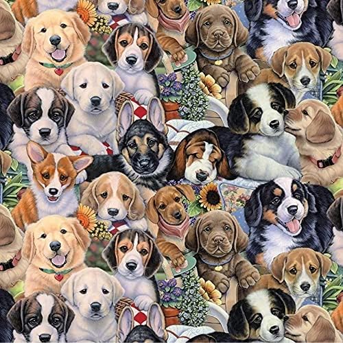 Pico Textile Puppies & amp; Flowers Fleece Fabric - 8 Yards Bolt / Multi Collection - stil 3167
