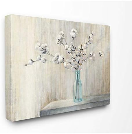 Stupell Industries Frumoasă floare de bumbac gri maro pictură de pânză Artă de perete, 24 x 30, multicolor