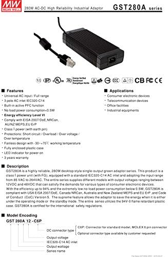 MW Media Well GST280A12-C6P 12V 21A AC/DC Adaptor industrial de înaltă fiabilitate înaltă