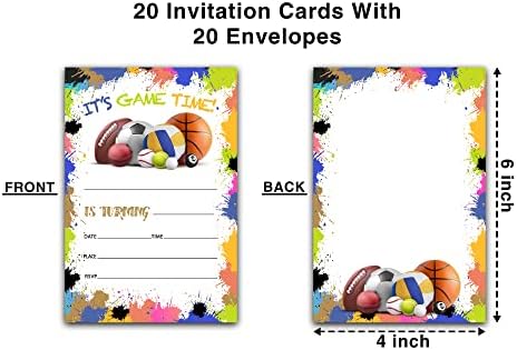 Ondtom 20 -Count All Stars Balls SportsTheme Birthday Party Party Carduri de invitație cu plicuri - Este timpul jocului - Invitații