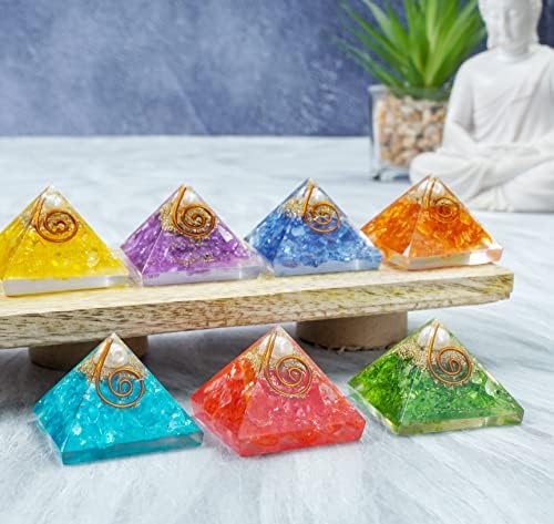 Crocon șapte culori Orgone & amp; Onix piramide alb Perla piatra cupru spirala Set de 7 vindecare orgonite Gemstone Piramida