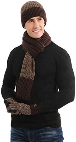 Mănuși de iarnă pălării de beanie, eșarfă și mănuși de ecran tactil setat pentru bărbați și femei, set de capac cald tricot