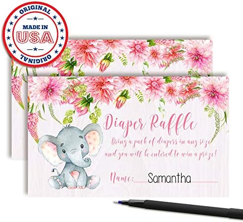 Acuarelă Dahlia Floral Elephant-tematice Scutec tombola bilete pentru dusuri fata Pentru Copii, 20 2 X 3 carduri de inserare