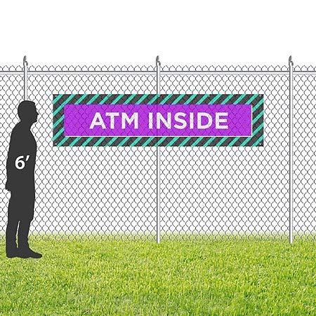 Cgsignlab | „ATM Inside -Modern Block”, rezistent la vânt, cu ochiuri de vinil din ochiuri exterioare | 8'X2 '