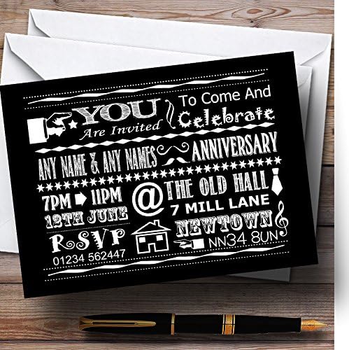Cool vintage Fun Chalk Tipography Black Personalizat Anniversary Party Invita.
