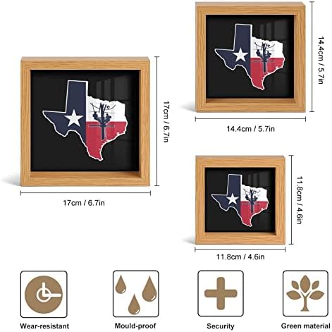 Texas State contur cu linist de steag din lemn cadru cu 3 rame foto setate cu sticlă pentru decorațiuni de afișaj desktop Offce