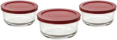 Ancoră Hocking Nchor Hocking containere clasice de depozitare a alimentelor, 1 cană, sticlă transparentă, capace roșii