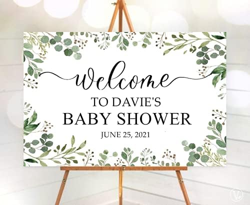 Enidgunter Greenery Baby Shower semn de bun venit, caligrafie Bine ați venit la Baby Shower semn, Eucalyptus Baby Shower semn