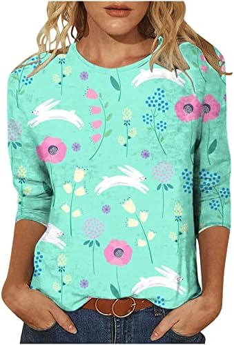 Comigeewa Happy Easter Ou Cadou Casual Bluze casual pentru fete adolescente 3/4 Mânecă pentru barcă cu mânecă Spandex Bluză