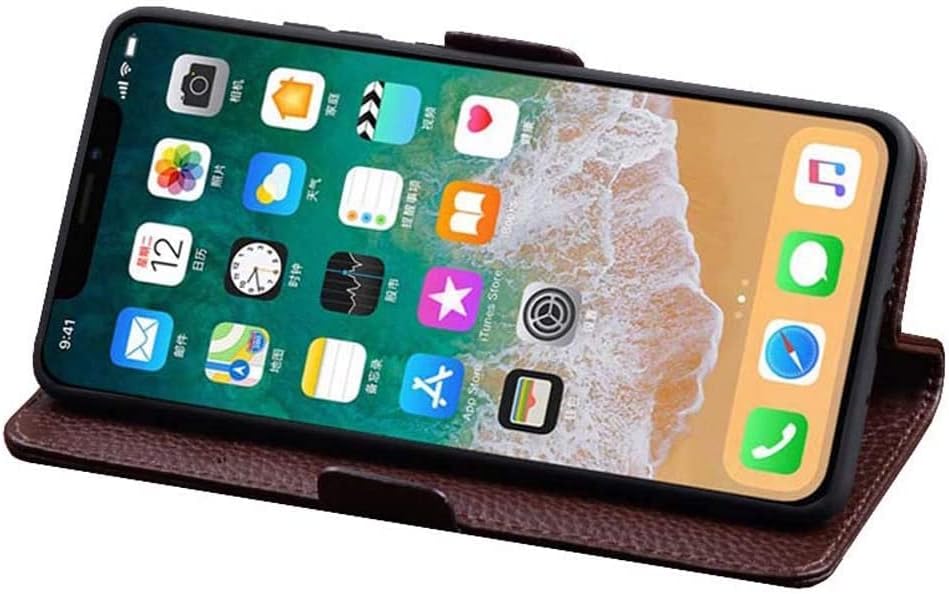 KOSSMA Lychee model piele portofel telefon capac cu 2 slot pentru Card, Flip Shockproof [TPU interior Shell] caz pentru Apple