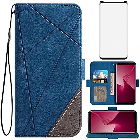 Asuwish compatibil cu carcasa portofelului Samsung Galaxy S9 și Protector de ecran din sticlă securizată din piele Flip Cover