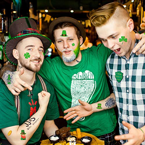 Konsait 96pcs St.Patrick Day Party Suppdi, Tatuaje de Ziua Sf. Patrick Shamrock Leprechaun Tatuaj temporar Tatuaje de aur pentru