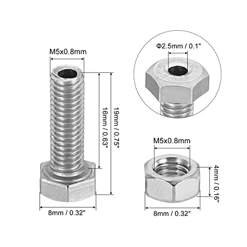 PATIKIL M5x16mm gol extern hexagonal șurub, 3 Set cilindric lampă filetare șuruburi prin orificiu șurub cu piuliță 304 din
