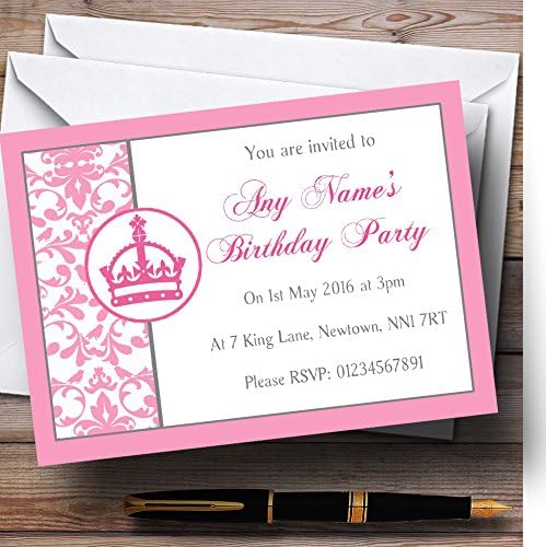 Pink Princess Crown White Invitații pentru petreceri pentru copii personalizate