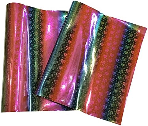 12 x 53 Inch iridescent Faux din piele laser inima model imprimate holografic Rainbow vinil Tesatura Din piele sintetica pentru