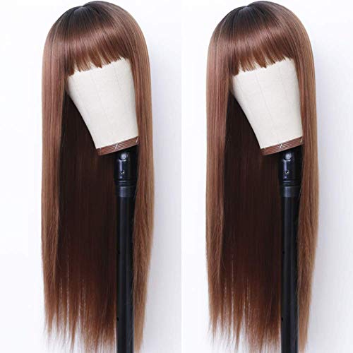 Fibra naturala lung lumina peruca păr căldură - Păr Remy Brown drept peruca dantela Închidere frontală, 1.0 Count