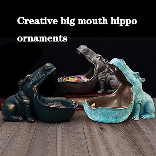 Mesurg Statue Decor Hippo Sculptură Figurină Animală, Key Bowl bijuterii depozitare vase Snack Bowl Big Mouth Hippo Stocare