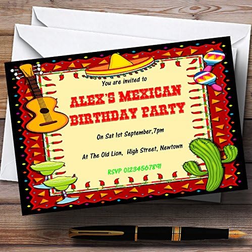 Invitații de petrecere personalizate pentru ziua de naștere a temelor mexicane
