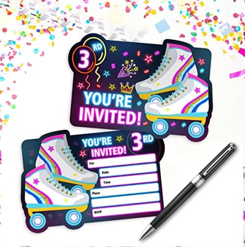 Simimi Art 3rd Roller Skate Birthday Party Invitații - 30 de cărți de invitație cu plicuri