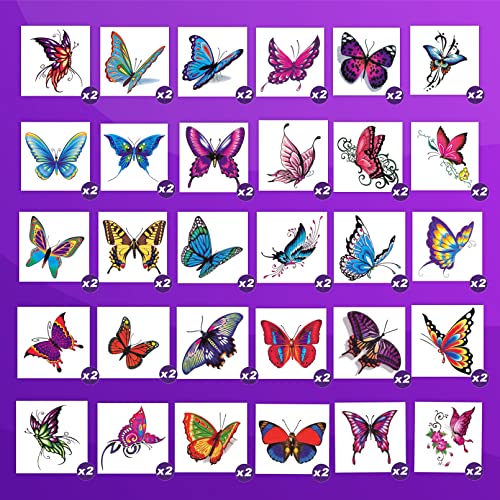 Coszeos 60sheets fluture tatuaje temporare pentru Femei fete copii, fluturi colorați falsi autocolante pentru tatuaje împachetate