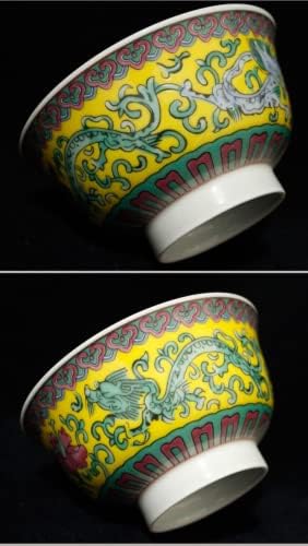 Xialon 11cm 4.3in Jingdezhen Revoluție Porțelan Pastel Double Dragon Joacă Beads Bowl Ethnic Pomgranate