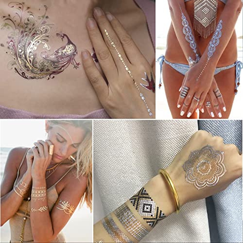 6 foi de aur Henna tatuaje temporare pentru femei Fete Dantelă fals Tatuaj Autocolante mister sexy Mandala Flori corp Arta