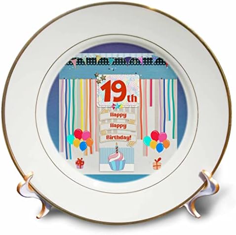 Imaginea 3Drose a etichetei de aniversare 19, cupcake, lumânări, baloane, cadou, streamers - farfurii